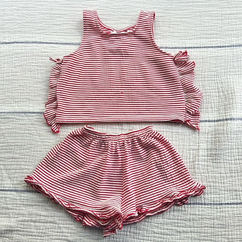 Red and white striped tank + shorts set
